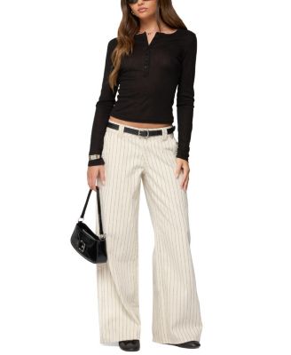  Cory Striped Low Rise Baggy Jeans in Cream Washed