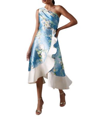 One Shoulder Ruffle Midi Dress