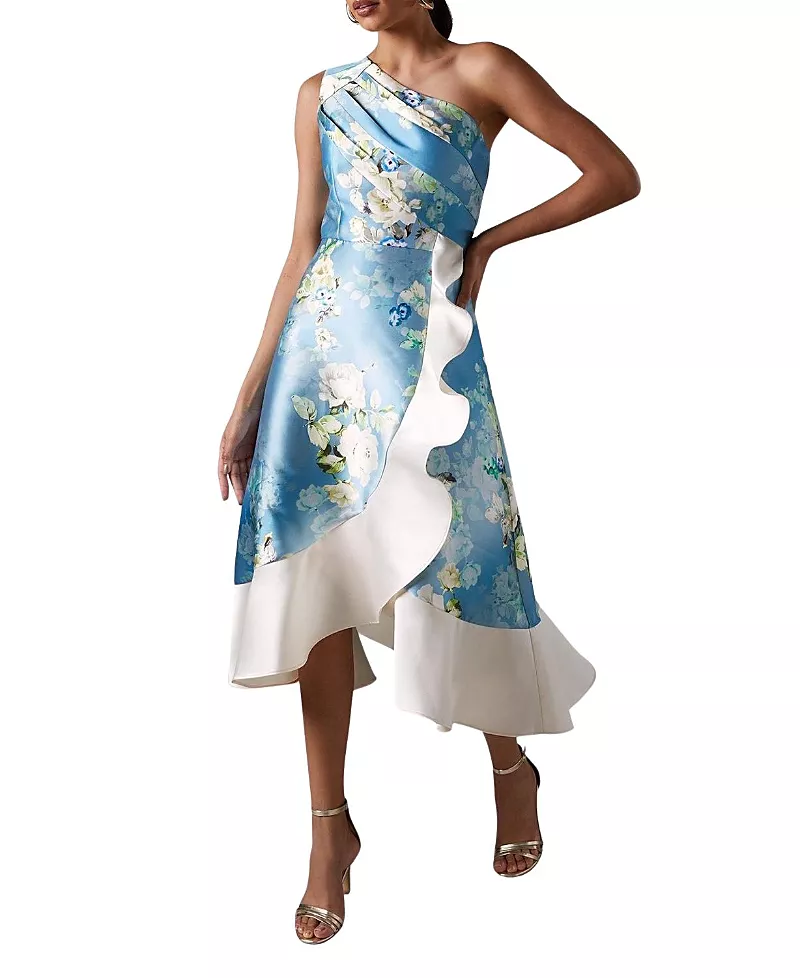 Coast One Shoulder Ruffle Midi Dress