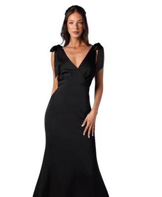 Satin Tie Shoulder Maxi Bridesmaid Dress