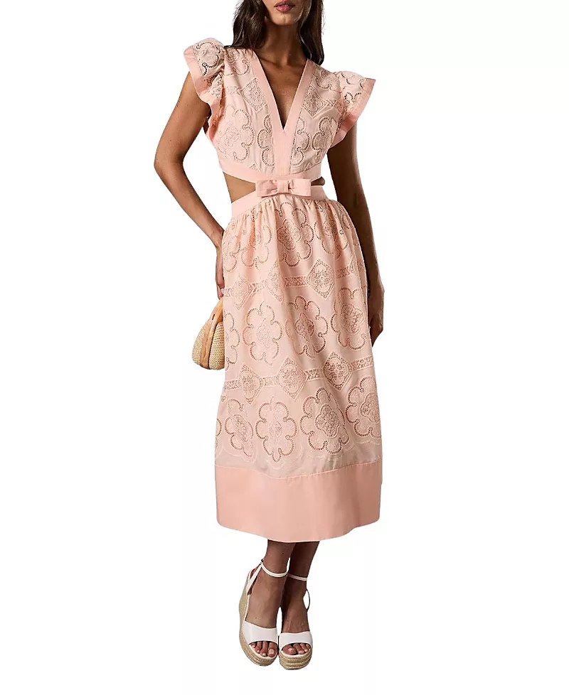 Coast V-Neck Cut Out Lace Midi Dress