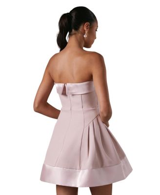 Bandeau Satin Detail Pleated Mini Dress