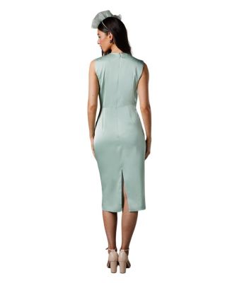 Sleeveless Satin Frill Midi Dress