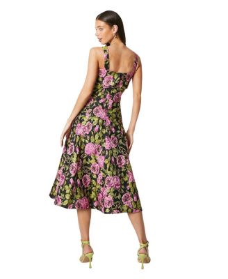 Wide Strap Jacquard Midi Dress