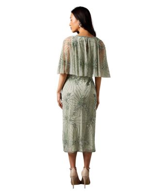 Floral Embellished Cape Midi Dress