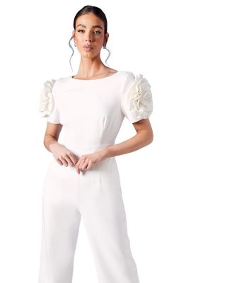 3D Flower Shoulder Bridal Jumpsuit