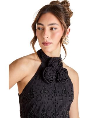 Broderie Embellished Fringe Halter Dress