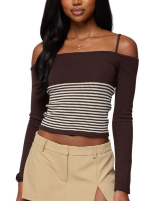 Edikted Darya Striped Off Shoulder Knit Top