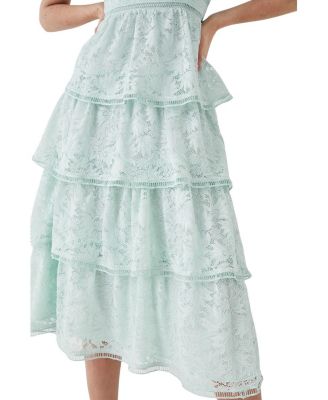 Flutter Sleeve Tiered Lace Dress