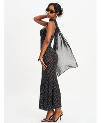 Yadira Polka Dot Chiffon Maxi Dress