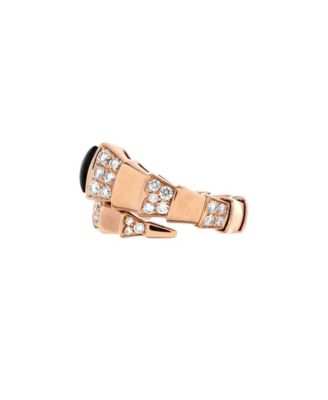  Wide Serpenti Viper One-Coil Ring 18K Rose Gold with Onyx and Semi Pave Diamonds