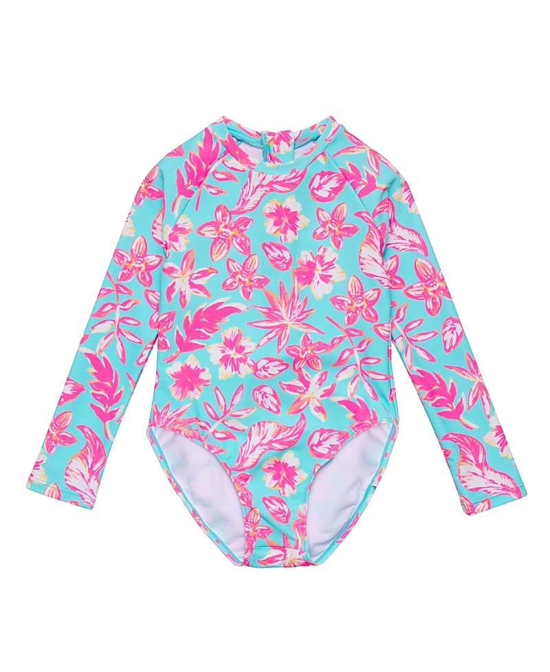 Snapper Rock Girls' Tropical Glow Recycled Long Sleeves Surf Suit - Big Kid