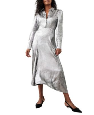 Women's Metallic Midi Shirt Dress