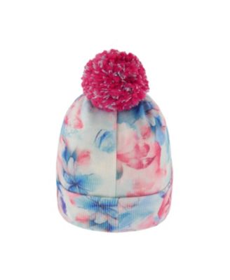 Girls' Lined Knit Flower Pompom Hat - Little Kid, Big Kid