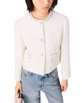 Faux Pearl Trim Tweed Jacket