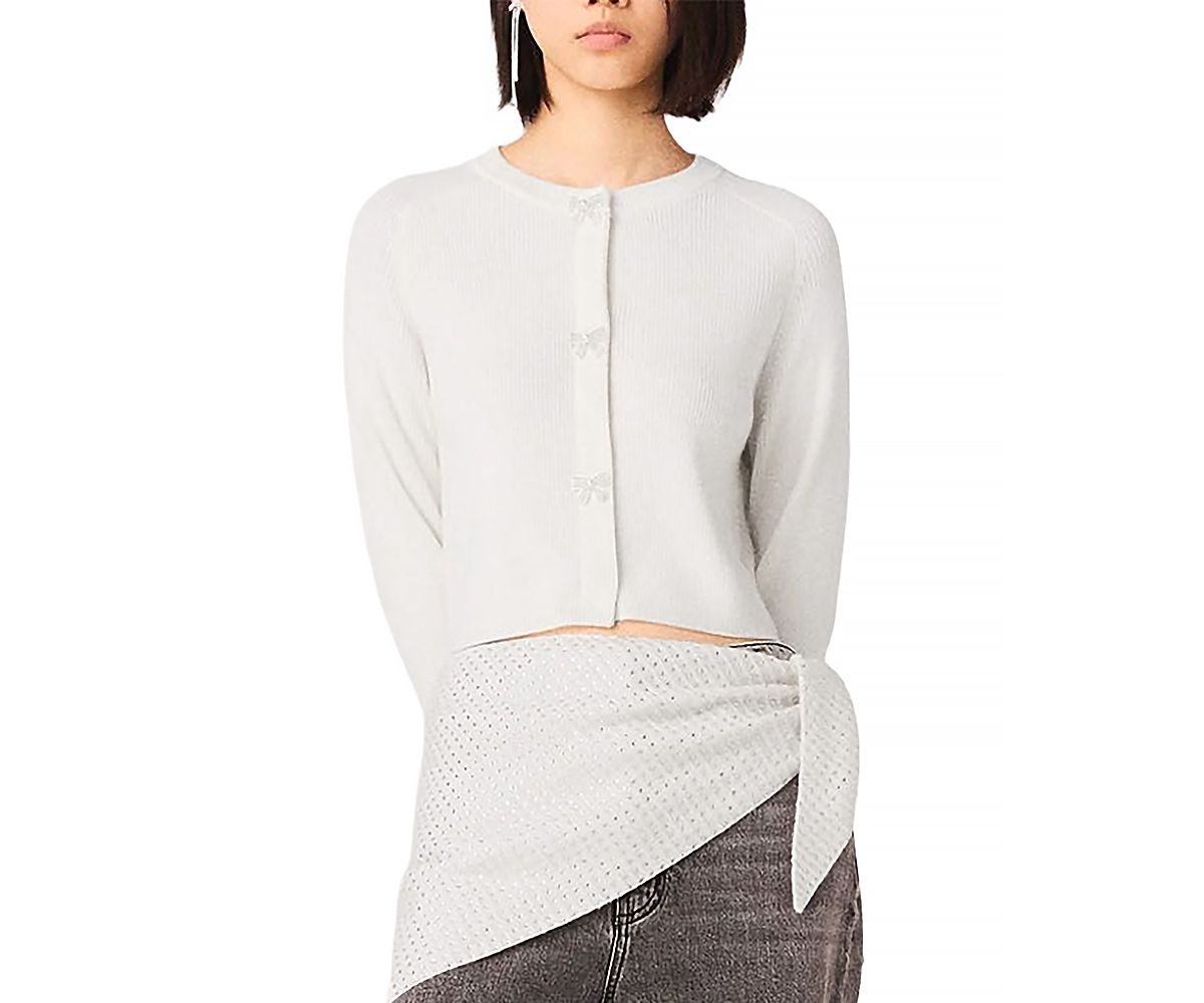 Maje Bow Jewelry Button Wool Cardigan