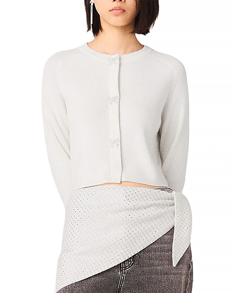 Maje Bow Jewelry Button Wool Cardigan