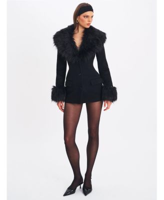  Hailee Wool Blend Mini Coat with Removable Fur Lapel