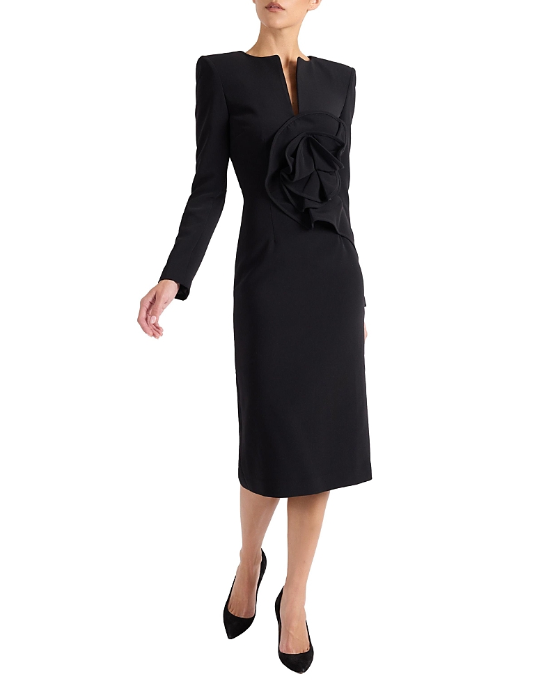 Santorelli Maya Long Sleeve Midi Dress with Dramatic Floral Applique