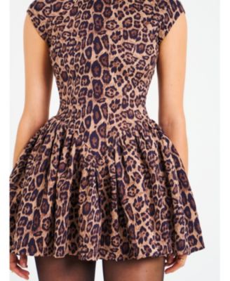 Jacqueline Backless Cheetah Print Mini Puffy Dress