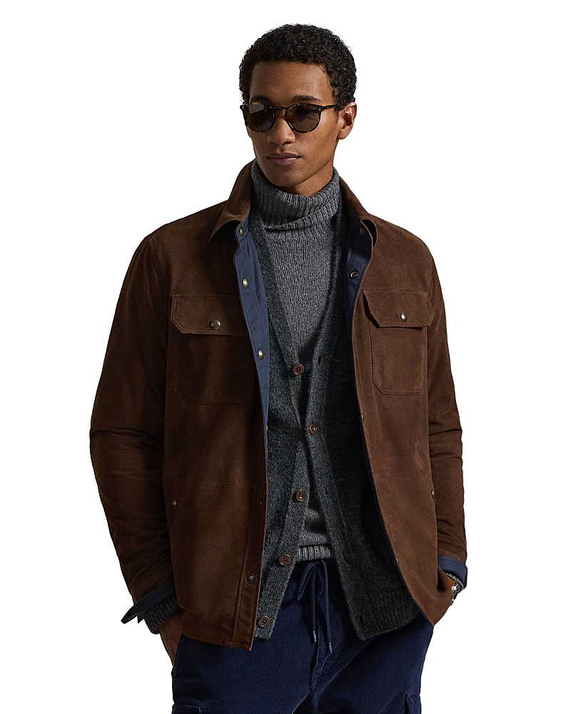 Polo Ralph Lauren Reversible Suede Taffeta Shirt Jacket In Multi