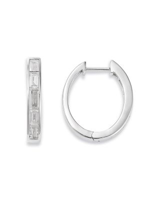 Diamond Baguette Huggie Hoop Earrings in 14K White Gold, 2.0 tcw