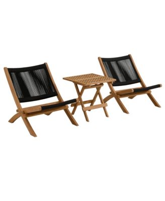Vienna Outdoor Patio Teak and Rope Folding Lounge Chairs and Side Table, Set of 3
