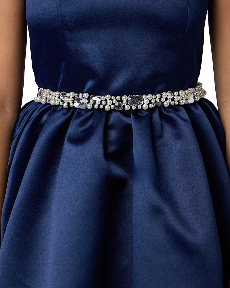 Un Deux Trois Girls' Stretchy Pearl and Gem Belt - Big Kid