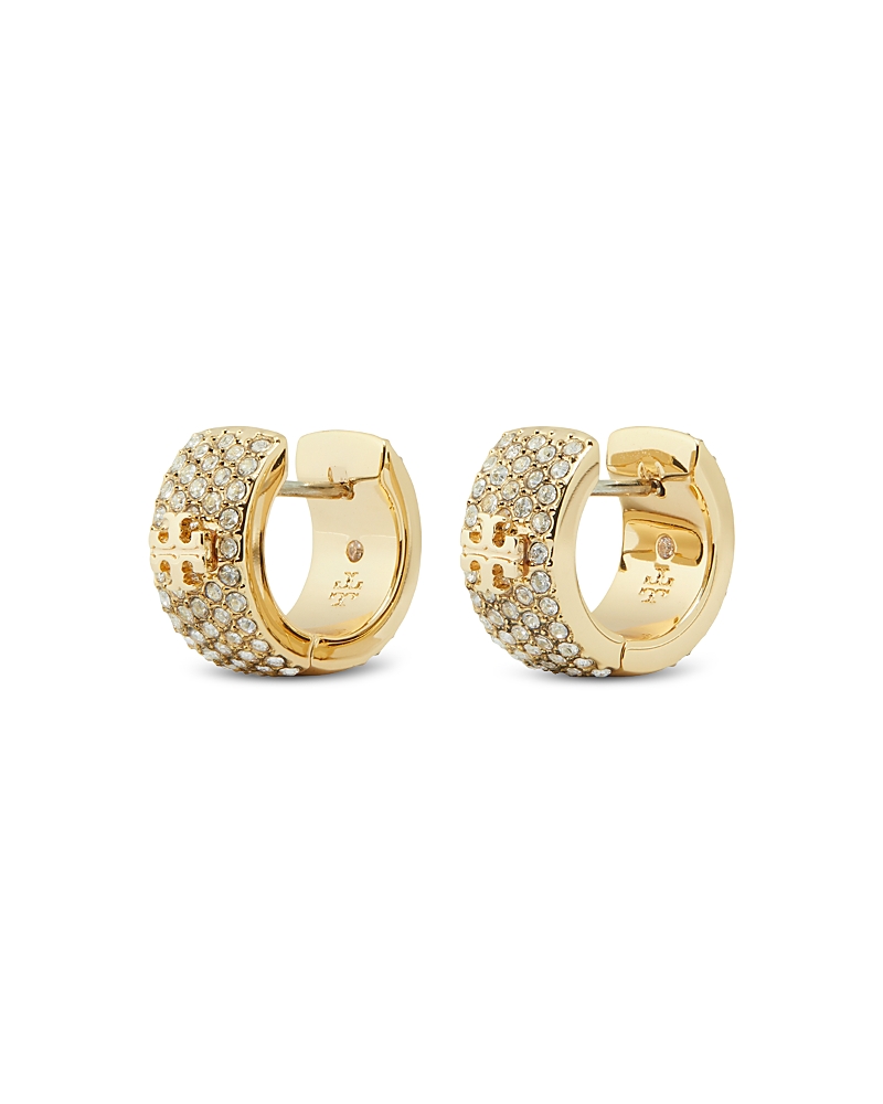 Tory Burch Miller Pave Double T Huggie Hoop Earrings