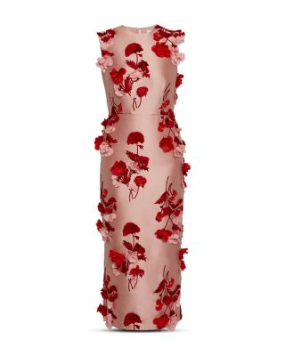 Floral Embroidered Mikado Sleeveless Midi Dress