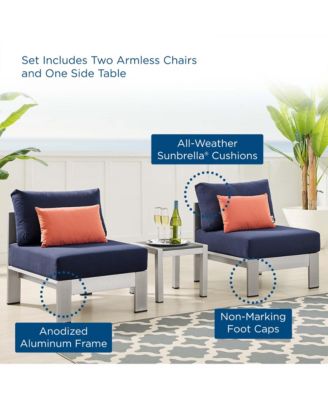 Shore Sunbrella  Fabric Outdoor Patio Aluminum, Set of 3