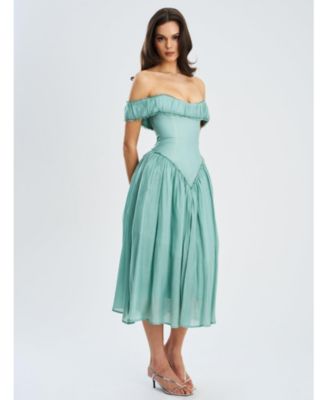  Xavy Rayon Off Shoulder Corset Midi Dress