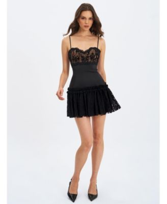  Umra Contrast Lace Sweetheart Gathered Mini Dress