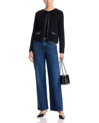 Faux Leather Trim Cardigan 