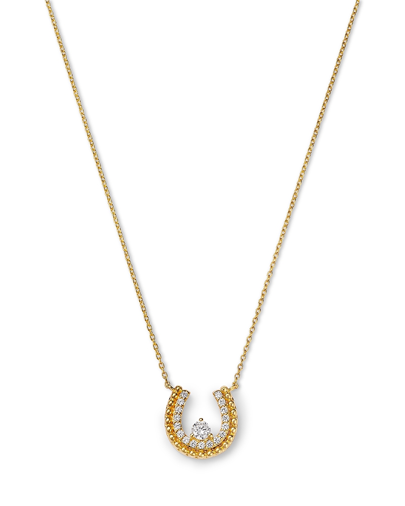 Bloomingdale's Fine Jewelry Diamond Horseshoe Beaded Pendant Necklace in 14K Yellow Gold, 0.25 tcw