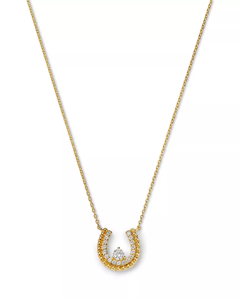 Bloomingdale's Fine Jewelry Diamond Horseshoe Beaded Pendant Necklace in 14K Yellow Gold, 0.25 tcw