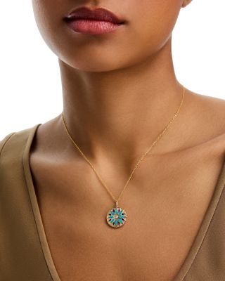 Lapis, Lazuli, Turquoise & Diamond Pendant Necklace in 14K Yellow Gold, 18"