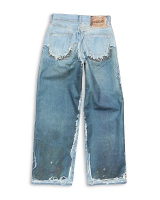 Distressed Wide Leg Jeans in Mid Blue