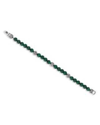 Men's Sterling Silver Gothic Malachite Bead Bracelet
