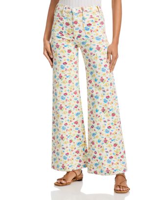 ☆やつはし☆ PLUM FLOWER PRINTED denimパンツ MOTHER The Patch Pocket Hustler Roller Sneak Jeans in Rose Bowl