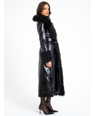  Zella Faux Fur Trim Faux Croc Leather Coat