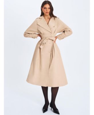  Ulila Double Breasted Pleated Cotton Blend Trench Coat