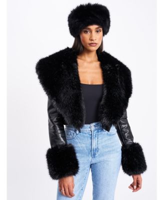  Ziah Cropped Faux Leather Jacket with Fur Collar