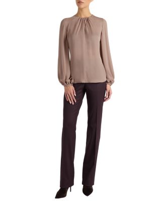  Elena Silk Charmeuse Long Sleeve Twist Neckline Blouse