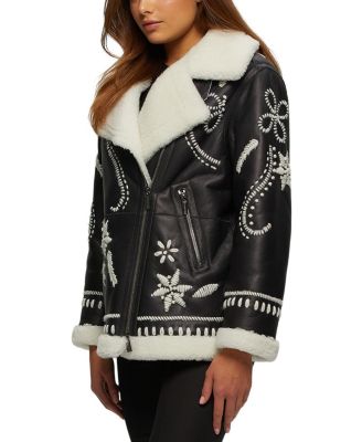  Shearling Lamb Zip Jacket with Wool Embroidery