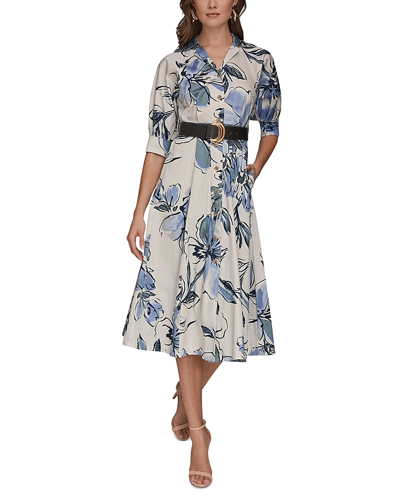 Donna Karan Puff Sleeve Midi Shirt Dress