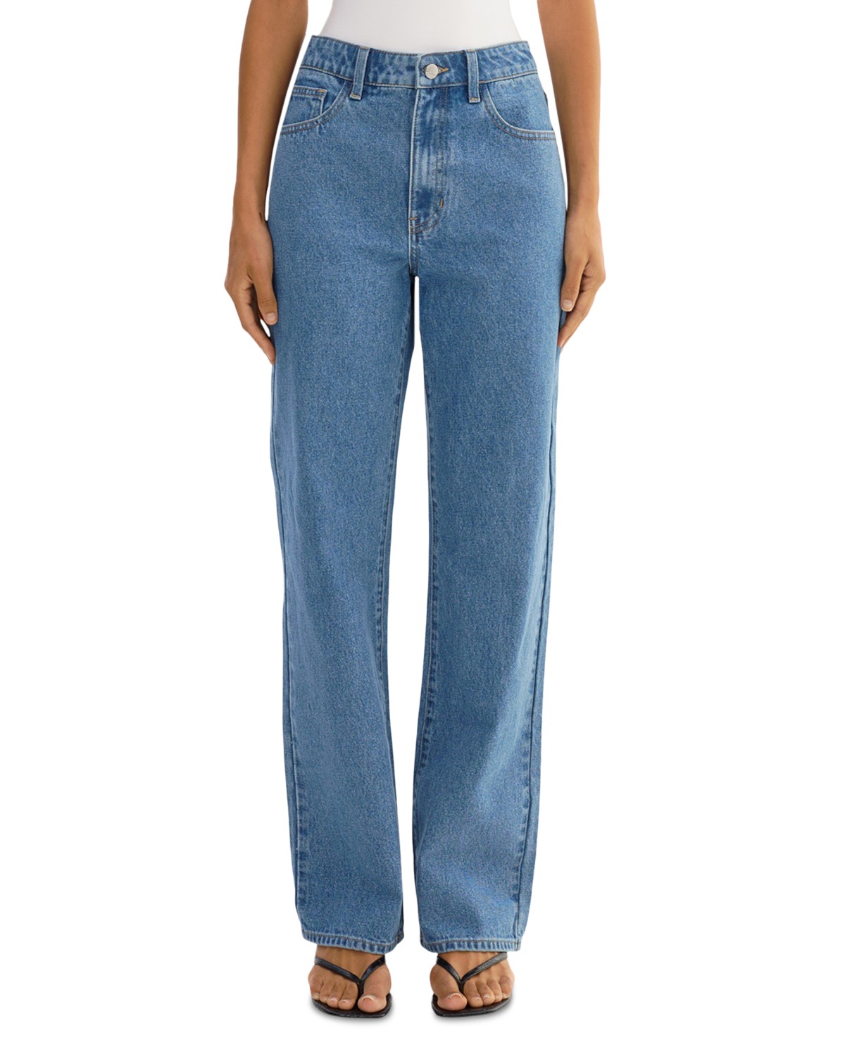 Shannon D High Rise Straight Jeans in Mid Blue Wash