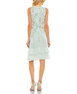  Embellished Ruffle Tiered High Neck Floral Dress