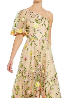 One Shoulder Lace Embroidered Dress