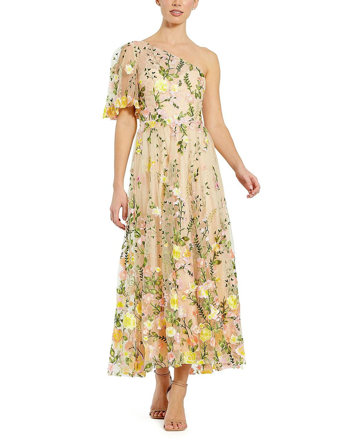 Mac Duggal One Shoulder Lace Embroidered Dress